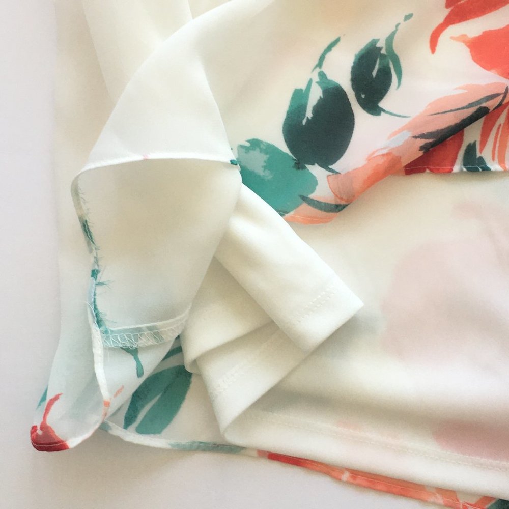 Women Dress Shift 14 Sheer Floral Lined White Muli - Picture 3 of 7